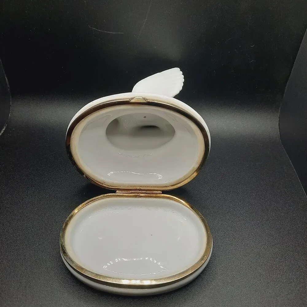Vintage Paris Royal Porcelain Swan Hinged Trinket Box Crown Mark Gold Trim